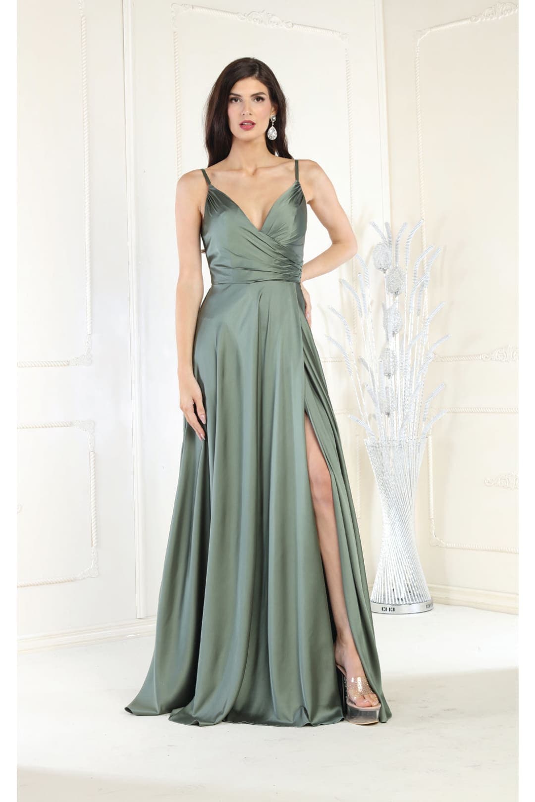 May Queen MQ1945 Simple Satin Evening Gown - SAGE / 2