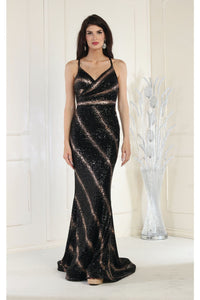 May Queen MQ1950 Sleeveless Sequined Prom Gown - BLACK/GOLD / 4