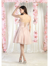 May Queen MQ1952 One Shoulder Glitter A Line Short Homecoming Dress