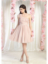 May Queen MQ1952 One Shoulder Glitter A Line Short Homecoming Dress