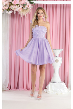 May Queen MQ1952 One Shoulder Glitter A Line Short Homecoming Dress