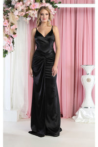 May Queen MQ1955 Spaghetti Straps Satin Dress - BLACK / 4 - Dress