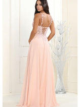 May Queen MQ1958 V-Neck Embroidered Corset Chiffon A-Line Dress