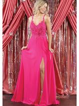 May Queen MQ1958 V-Neck Embroidered Corset Chiffon A-Line Dress