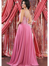 May Queen MQ1958 V-Neck Embroidered Corset Chiffon A-Line Dress