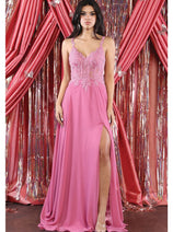May Queen MQ1958 V-Neck Embroidered Corset Chiffon A-Line Dress