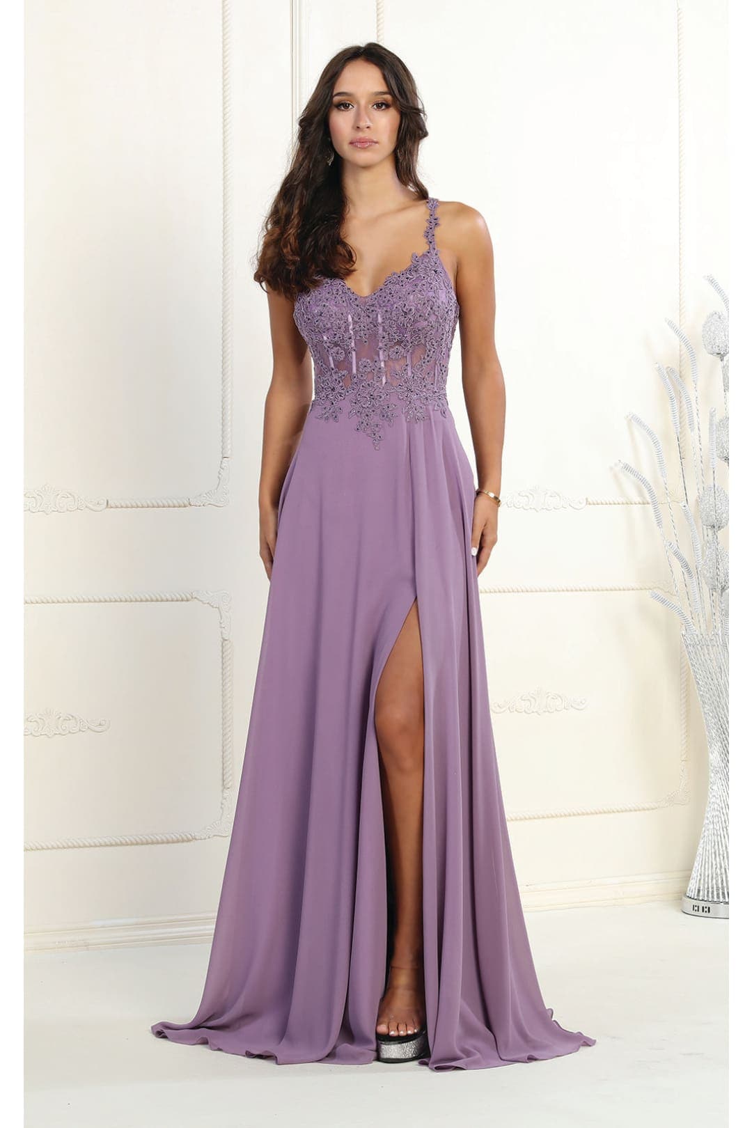 High Slit Special Occasion Dress - VICTORIAN LILAC / 4