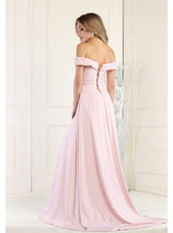 May Queen MQ1960 Off The Shoulder Corset A-Line Maxi Formal Prom Dress
