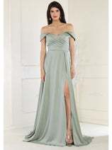 May Queen MQ1960 Off The Shoulder Corset A-Line Maxi Formal Prom Dress