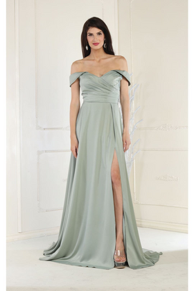 May Queen MQ1960 Off The Shoulder Corset A-Line Maxi Formal Prom Dress