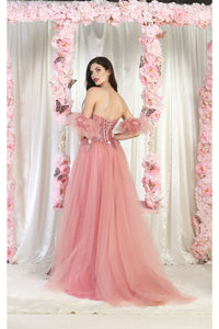 May Queen MQ1961 Floral Applique Special Occasion Gown - Dress