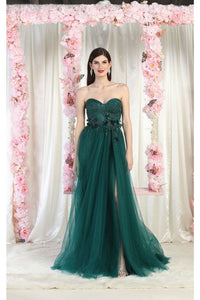 May Queen MQ1961 Floral Applique Special Occasion Gown - HUNTER GREEN / 4 - Dress