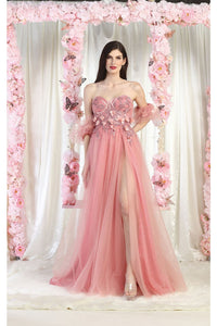 May Queen MQ1961 Floral Applique Special Occasion Gown - LIPSTICK / 4 - Dress