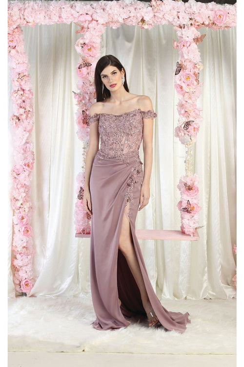 LA Merchandise LA1962 Corset Bone Prom Gown - MAUVE / 4 - Dress