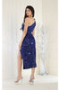 May Queen MQ1967 One Shoulder Tea Length Midi Sequin Cocktail Dress