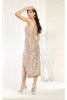 May Queen MQ1967 One Shoulder Tea Length Midi Sequin Cocktail Dress