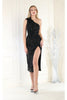 May Queen MQ1967 One Shoulder Tea Length Midi Sequin Cocktail Dress - BLACK / 4