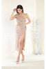 May Queen MQ1967 One Shoulder Tea Length Midi Sequin Cocktail Dress - CHAMPAGNE / 4