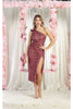 May Queen MQ1967 One Shoulder Tea Length Midi Sequin Cocktail Dress - MAUVE / 4