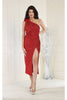 May Queen MQ1967 One Shoulder Sequin Cocktail Dress - RED / 4