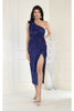 May Queen MQ1967 One Shoulder Tea Length Midi Sequin Cocktail Dress - ROYAL / 4