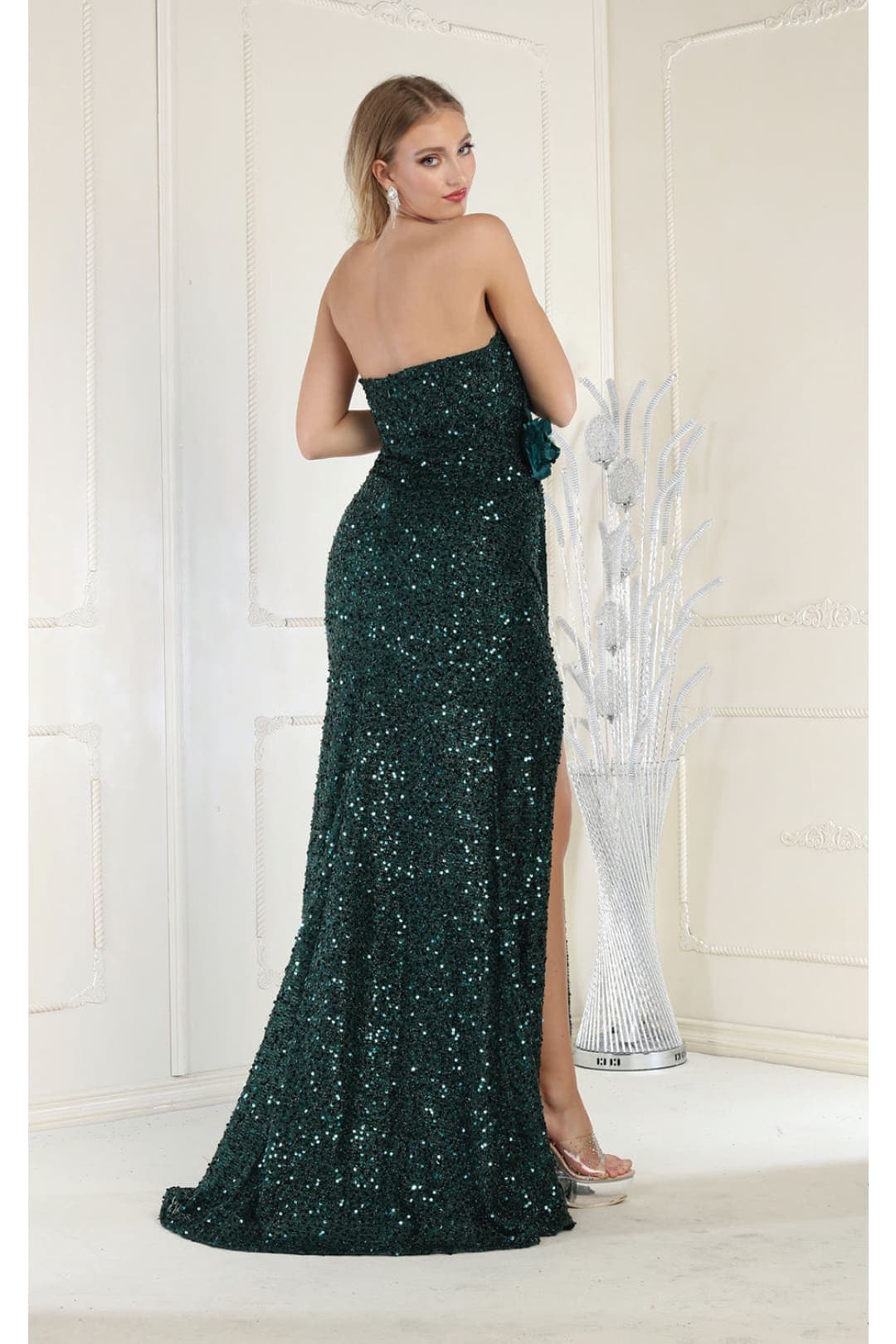May Queen MQ1968 Strapless Sequined Formal Gown - Dress