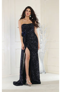 May Queen MQ1968 Strapless Sequined Formal Gown - NAVY / 4 - Dress