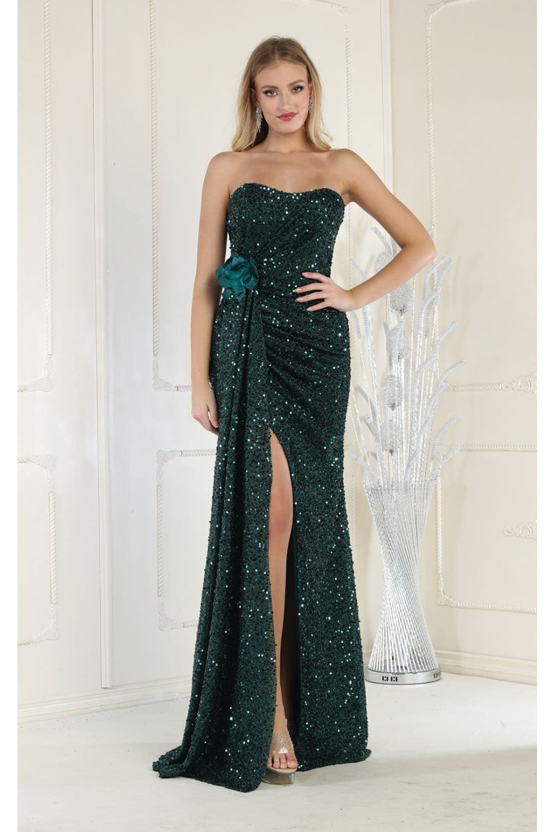 May Queen MQ1968G Sequin Hunter Green Formal Dress