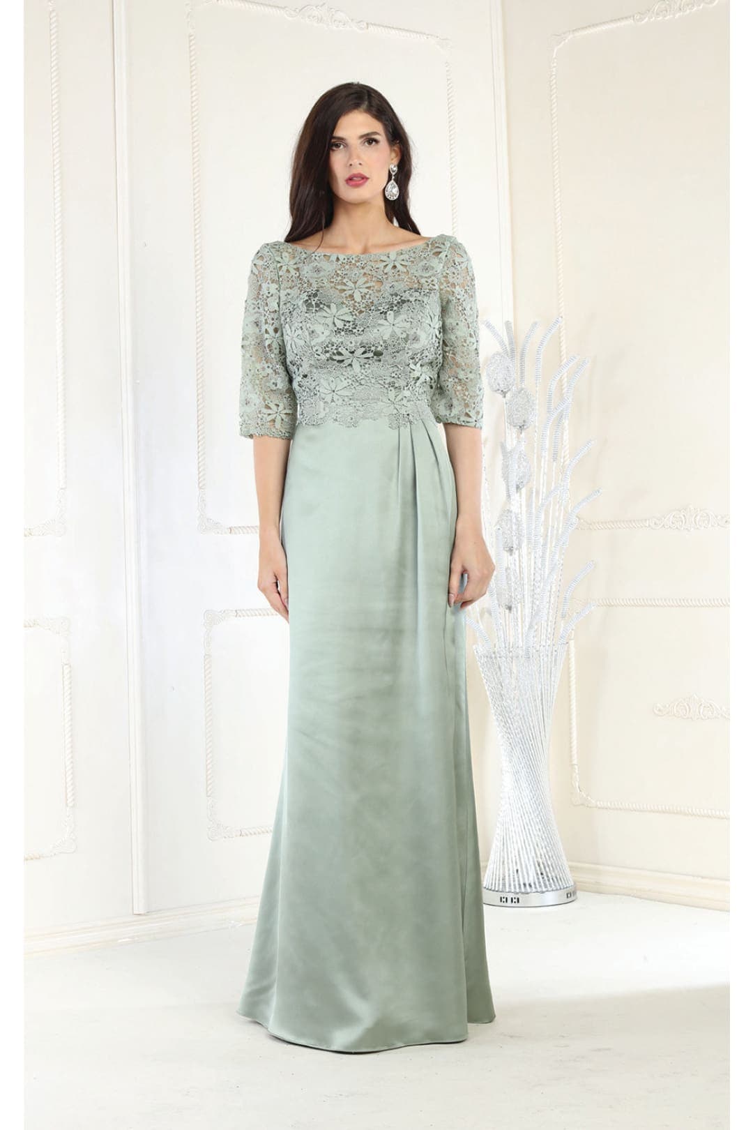 May Queen MQ1969 Embriodered Mother Of The Bride Gown - SAGE / M - Dress