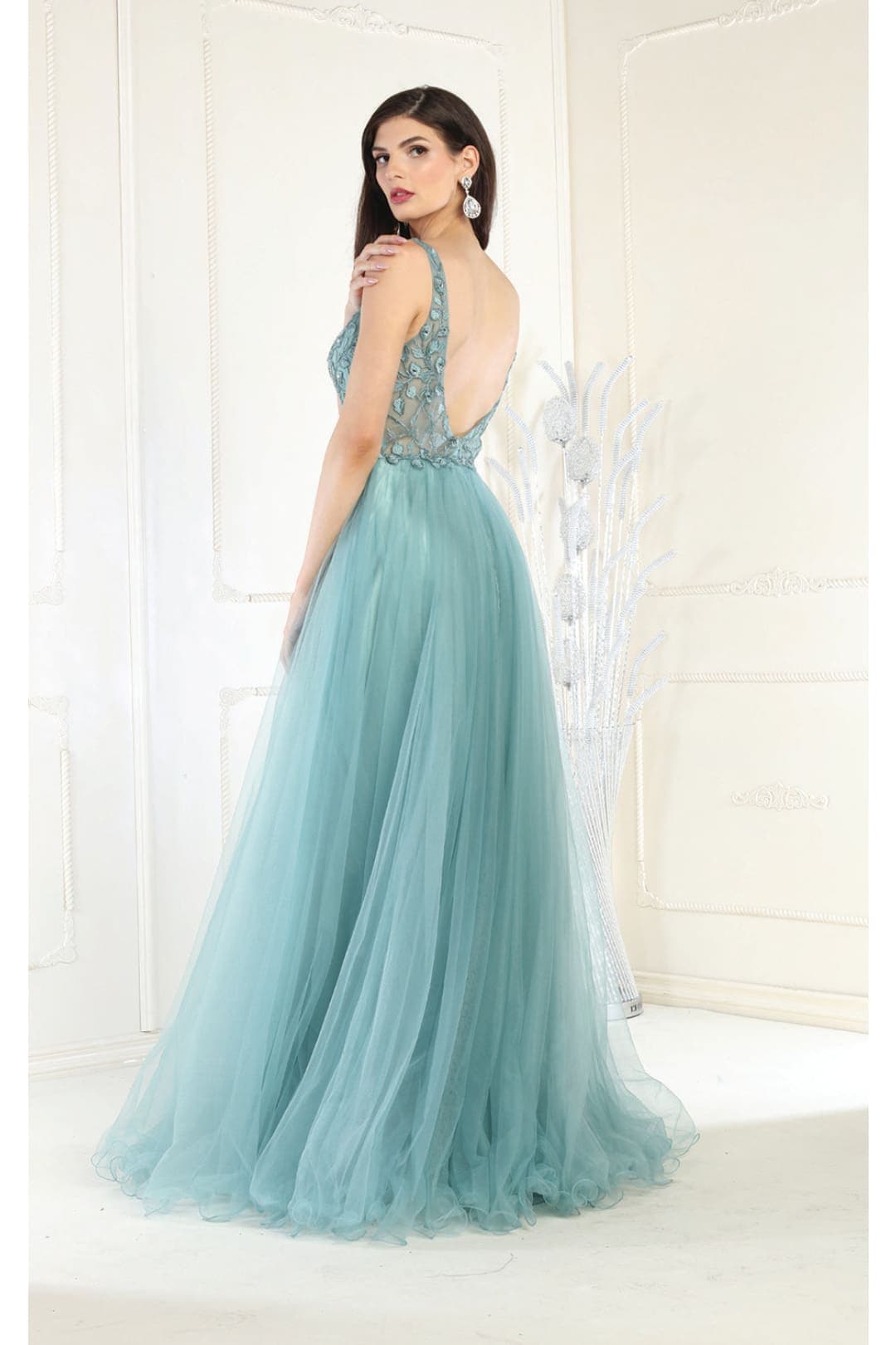 May Queen MQ1971 Embroidered A-line Prom Gown