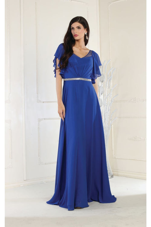 Bell Sleeves A-line Chiffon Dress - ROYAL / 6 - Dress