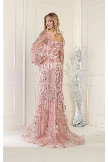 May Queen MQ1973 Bishop Sleeve Glitter Gown