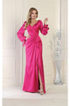 May Queen MQ1974 Long Sleeve Satin Evening Dress - MAGENTA / 4