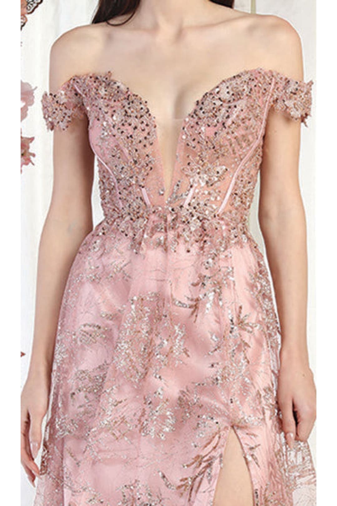 May Queen MQ1975 High Slit Special Occasion Glitter Gown