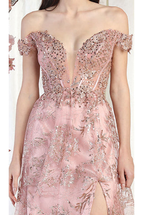 May Queen MQ1975 High Slit Special Occasion Glitter Gown
