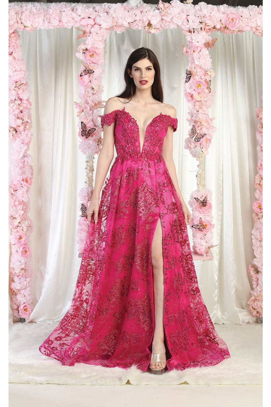 May Queen MQ1975 High Slit Special Occasion Glitter Gown