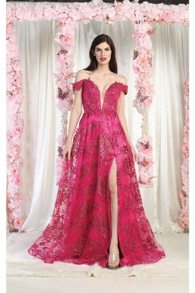 May Queen MQ1975 High Slit Special Occasion Glitter Gown