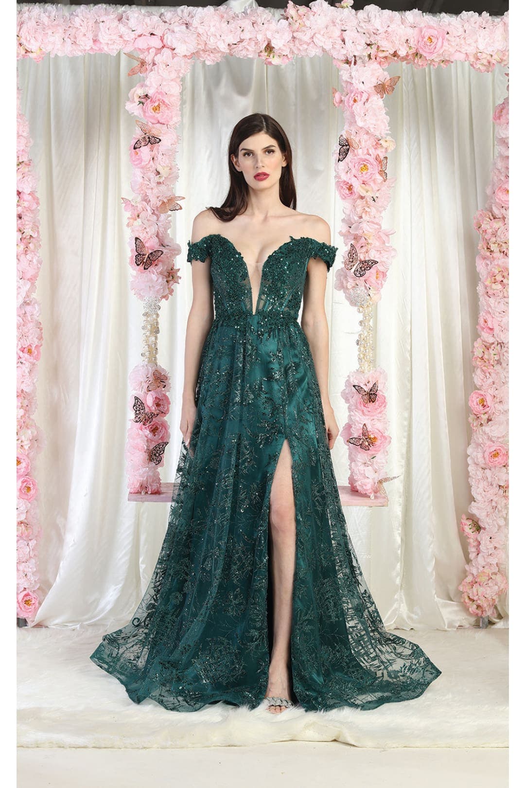 May Queen MQ1975 High Slit Special Occasion Glitter Gown