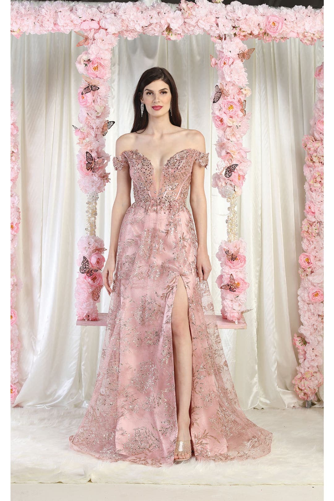 May Queen MQ1975 High Slit Special Occasion Glitter Gown