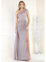 May Queen MQ1976 One Shoulder Prom Gown with Side Cape