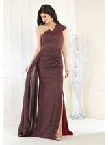 May Queen MQ1976 One Shoulder Prom Gown with Side Cape