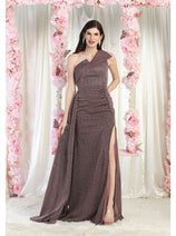 May Queen MQ1976 One Shoulder Prom Gown with Side Cape