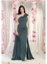 May Queen MQ1976 One Shoulder Prom Gown with Side Cape