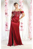 May Queen MQ1977 Sheer Bodcie Red Carpet Gown - BURGUNDY / 4 - Dress