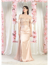 May Queen MQ1977 Sheer Bodice Red Carpet Gown
