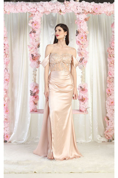 May Queen MQ1977 Sheer Bodcie Red Carpet Gown - CHAMPAGNE / 4 - Dress