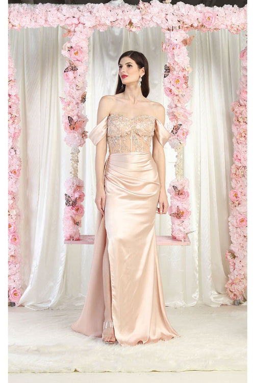 May Queen MQ1977 Sheer Bodcie Red Carpet Gown - CHAMPAGNE / 4 - Dress