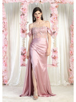 May Queen MQ1977 Sheer Bodice Red Carpet Gown