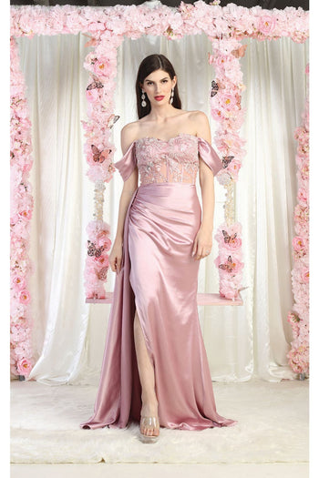 May Queen MQ1977 Sheer Bodcie Red Carpet Gown - MAUVE / 4 - Dress