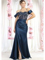 May Queen MQ1977 Sheer Bodice Red Carpet Gown